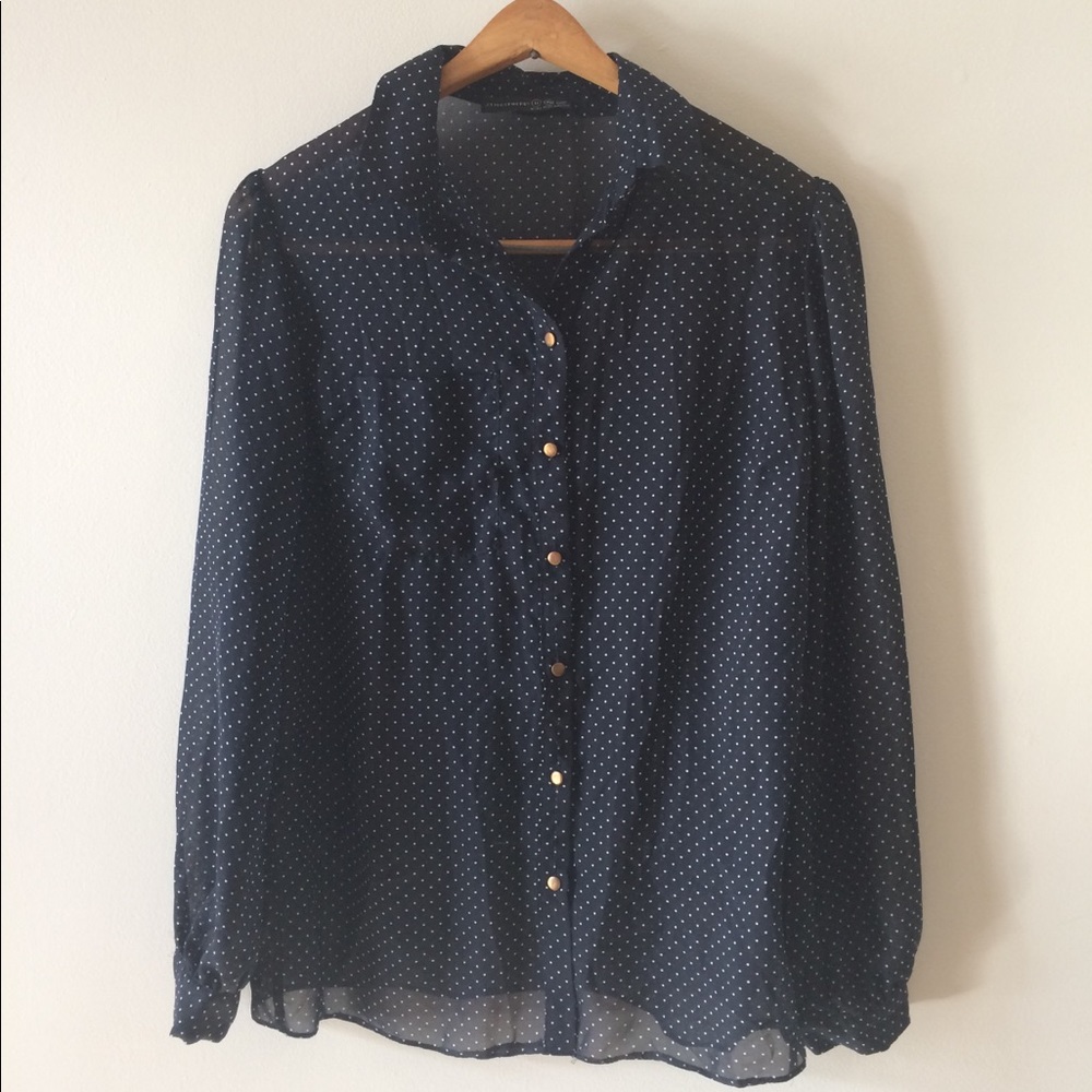 Sheer polka dot navy blue blouse size 8 (medium)